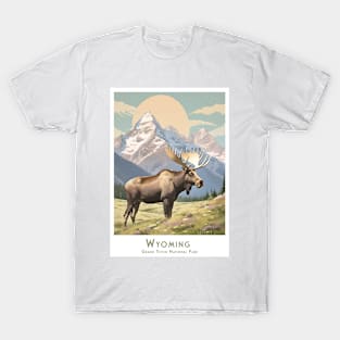 Vintage Retro Moose in Wyoming Grand Teton National Park Poster T-Shirt